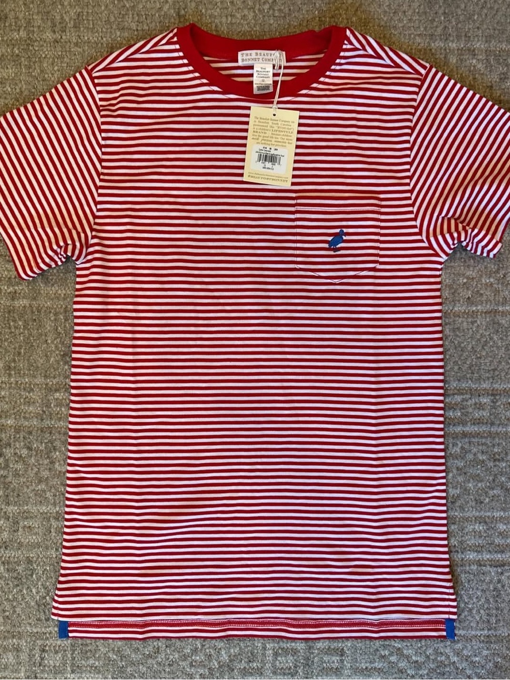 NWT TBBC Beaufort Bonnet Company boys red and white striped tee 14